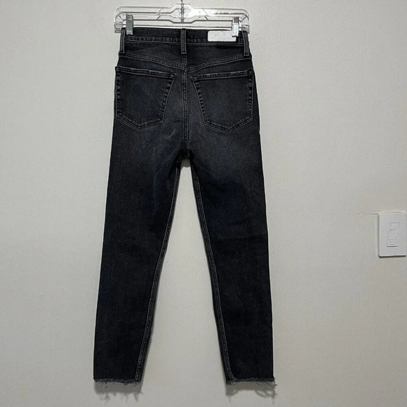 RE/DONE 90s High-Rise Ankle Crop‎ Button Fly Jeans in Faded Coal Black Size 26 - Picture 6 of 10